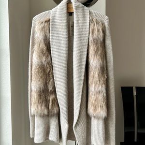 Ann Taylor Open Front Faux Fur Cardigan Sweater